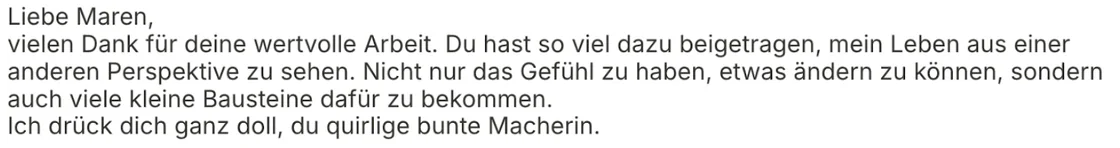 Nachricht einer Teilnehmerin